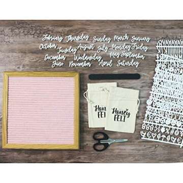 Felt Letter Board 10x10 with Attached Stand, 493 Changeable White Letters, Numbers & Emojis, Canvas Storage Bag, Wall Mount Hanger, Wood Oak Frame, Scissors | Home & Office Gifts, Letterboard (Pink)