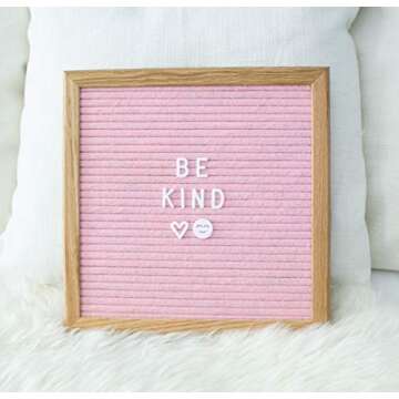 Felt Letter Board 10x10 with Attached Stand, 493 Changeable White Letters, Numbers & Emojis, Canvas Storage Bag, Wall Mount Hanger, Wood Oak Frame, Scissors | Home & Office Gifts, Letterboard (Pink)