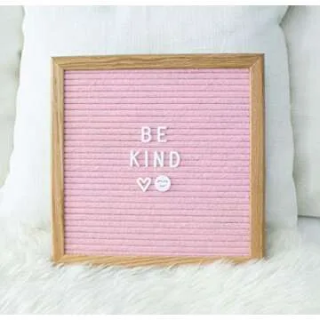 Felt Letter Board 10x10 with Attached Stand, 493 Changeable White Letters, Numbers & Emojis, Canvas Storage Bag, Wall Mount Hanger, Wood Oak Frame, Scissors | Home & Office Gifts, Letterboard (Pink)