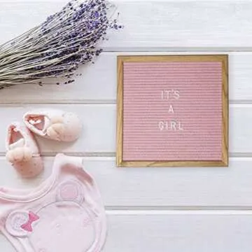 Felt Letter Board 10x10 with Attached Stand, 493 Changeable White Letters, Numbers & Emojis, Canvas Storage Bag, Wall Mount Hanger, Wood Oak Frame, Scissors | Home & Office Gifts, Letterboard (Pink)