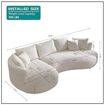 kevinplus 125'' Curved Sofa Couch Cloud Boucle Couch with Chaise Lounge for Living Room, L-Shape Mod...