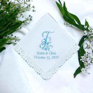 Something Blue Wedding Handkerchief for Bride and Groom | Embroidered Personalized Bridal Handkerchief Wedding Day Hanky Bride Gift (up to 135 characters)