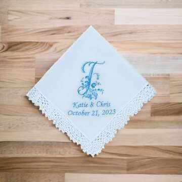 Something Blue Wedding Handkerchief for Bride and Groom | Embroidered Personalized Bridal Handkerchief Wedding Day Hanky Bride Gift (up to 135 characters)