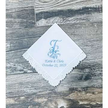Something Blue Wedding Handkerchief for Bride and Groom | Embroidered Personalized Bridal Handkerchief Wedding Day Hanky Bride Gift (up to 135 characters)