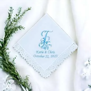 Personalized Something Blue Wedding Handkerchief for Bride