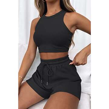 AUTOMET Womens 2 Piece Shorts Lounge Sets Two Piece Summer Workout Outfits Beach Vacation Trendy 2025 Clothes Black L