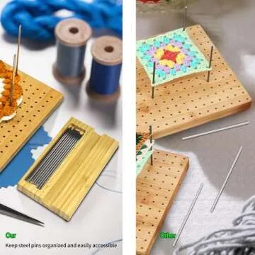 LIVSMON Crochet Blocking Board with 15 Stainless Steel Pins, Large Base, Handcrafted Knitting Blocking Mat for Crochet and Granny Squares, Ideal Gift for Crocheters, 7.7Inch