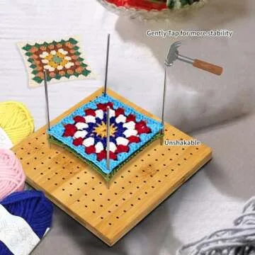 LIVSMON Crochet Blocking Board with 15 Stainless Steel Pins, Large Base, Handcrafted Knitting Blocking Mat for Crochet and Granny Squares, Ideal Gift for Crocheters, 7.7Inch