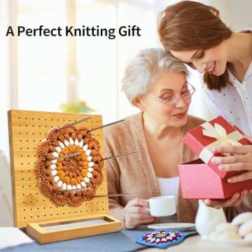 LIVSMON Crochet Blocking Board with 15 Stainless Steel Pins, Large Base, Handcrafted Knitting Blocking Mat for Crochet and Granny Squares, Ideal Gift for Crocheters, 7.7Inch