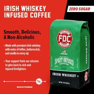 Fire Department Coffee - Gives Back to Firefighters - Irish Whiskey Infused Ground Coffee - Medium Roast - Non-Alcoholic - Roasted in the USA - Veteran Owned -12 oz