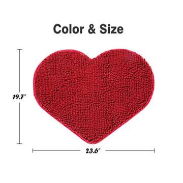 MAYSHINE Around Toilet Area Rug | Soft Non-Slip Bathroom Mat, Absorbent Microfiber, Machine Washable | Alfombra de Baño para Inodoro, Antideslizante y Lavable | 24"x20" (Heart-Shaped) | Red