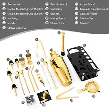 23 Piece Cocktail Shaker Set Bartender Kit with Acrylic Stand & Cocktail Recipes Booklet, Profession...