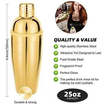Professional 23 Piece Cocktail Shaker Set - Gold