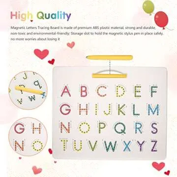Hautton Magnetic Letters Board, 2 in 1 Alphabet Letter Tracing Board Educational Toy A to Z and a to z Read Learn Writing Drawing Tablet with Stylus Pen Gift for Toddlers, Kids, Preschool