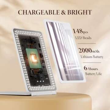 Zemmys Travel Makeup Mirror with Time & Temperature Display, 2000mAh Rechargeable Battery, 7.5" Port...