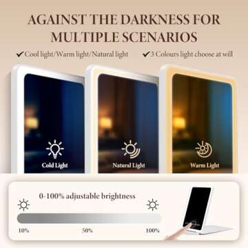 Zemmys Travel Makeup Mirror with Time & Temperature Display, 2000mAh Rechargeable Battery, 7.5" Portable Foldable Lighted Mirror with 148 Led Lights, 3 Color Lighting Modes, Touch Dimming