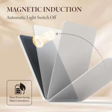 Zemmys Travel Makeup Mirror with Time & Temperature Display, 2000mAh Rechargeable Battery, 7.5" Portable Foldable Lighted Mirror with 148 Led Lights, 3 Color Lighting Modes, Touch Dimming