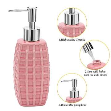 JOTOM Ceramic Bath Accessory Set Luxury Bathroom Accessories Set-4 Pieces with Decorative Hand Sanitizer Bottle,Toothbrush Cup,Toothbrush Holder,Soap Dish (Pink)