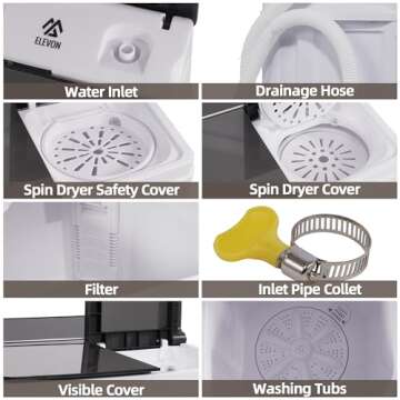 Elevon Portable Washing machine, 20lbs Mini Compact Laundry Washing Machine, Twin Tub 12lbs Washer & 8lbs Spinner, Clothes Washer Machine with Drain Pump for Apartment, Dormitory and RVs