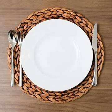 CENBOSS Woven Placemats (13.5" Set of 8, Brown Wash) Round Placemats, Wicker Placemats, Rattan Placemats, Plate Chargers
