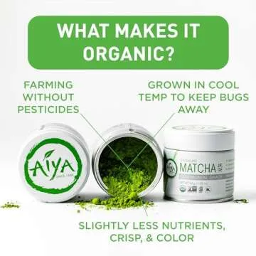 Aiya Organic Ceremonial Grade Matcha Powder - Premium Matcha Ceremonial Grade, Vibrant Jade Green Color, Mild Natural Sweetness, Japanese Tea Ceremonies - 30g Tin
