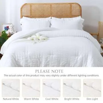 JOLLYVOGUE Queen Comforter Set, 3 Pieces White Seersucker Comforters Queen Size, Lightweight & Fluffy Bedding Sets Queen for All Season with 1 Ruffle Comforter and 2 Ruffle Pillowshams