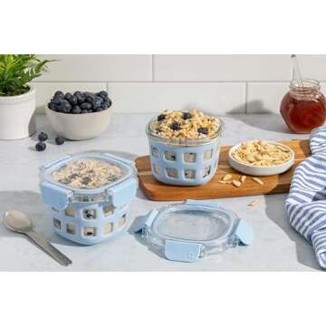 Ello Duraglass 2-Pack 2 Cup Reusable Glass Container Jar with Leak Proof Lids and Protective Silicon...