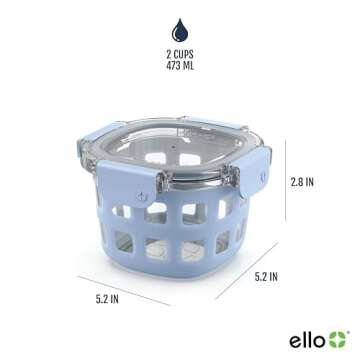 Ello Duraglass 2-Pack 2 Cup Reusable Glass Container Jar with Leak Proof Lids and Protective Silicone Sleeves | Perfect for Overnight Oats, Snacks, Yogurt | BPA-Free | Dishwasher Safe | Halogen Blue