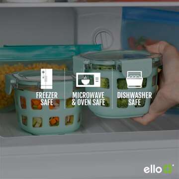 Ello Duraglass 2-Pack 2 Cup Reusable Glass Container Jar with Leak Proof Lids and Protective Silicone Sleeves | Perfect for Overnight Oats, Snacks, Yogurt | BPA-Free | Dishwasher Safe | Halogen Blue