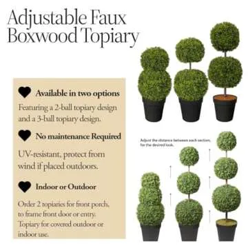 Haute Decor Adjustable Artificial Topiary - Includes 1 Artificial Topiary - Adjustable Configuration up to 64 inches Tall - Topiary for Front Porch - Made of 100% Recycled Plastic