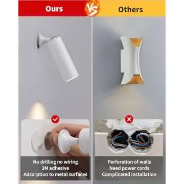 KDG LED Wall Sconces Set of 2,Cordless Wireless Lighting,Battery Operated Indoor Lamp,Magnetic Ball Dimmable Lights for Reading,Bedside Living Room Bedroom Closet Kids Study(White) (AMZ-TBL-013)