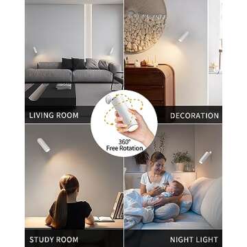 KDG LED Wall Sconces Set of 2,Cordless Wireless Lighting,Battery Operated Indoor Lamp,Magnetic Ball Dimmable Lights for Reading,Bedside Living Room Bedroom Closet Kids Study(White) (AMZ-TBL-013)