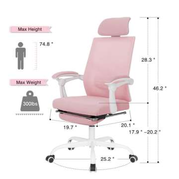 Qulomvs Mesh Ergonomic Office Task Chair with Footrest, Headrest and Backrest 90-135 Adjustable Comp...