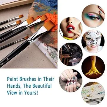 Amagic 9Pcs Flat Tipped Art Paintbrush Set with Storage Container - Anti-Shedding Synthetic Nylon with Long Handle - Paint Brush for Watercolor, Acrylics, Ink, Gouache, Oil, Tempera