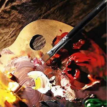 Amagic 9Pcs Flat Tipped Art Paintbrush Set with Storage Container - Anti-Shedding Synthetic Nylon with Long Handle - Paint Brush for Watercolor, Acrylics, Ink, Gouache, Oil, Tempera