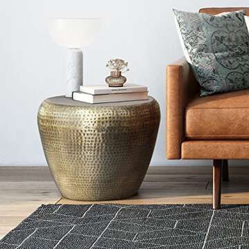 SIMPLIHOME Preston Modern Industrial 22 inch Wide Metal Side Table in Antique Gold, Fully Assembled,...