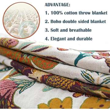 MSGKV Boho Throw Blanket for Bed Couch, 100% Cotton Boho Blankets 80''x 90'', Reversible Versatile Blanket Muslin Blanket, Super Soft Warm Blanket Boho Bedding Queen Size and King Size