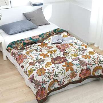 MSGKV Boho Throw Blanket for Bed Couch, 100% Cotton Boho Blankets 80''x 90'', Reversible Versatile Blanket Muslin Blanket, Super Soft Warm Blanket Boho Bedding Queen Size and King Size