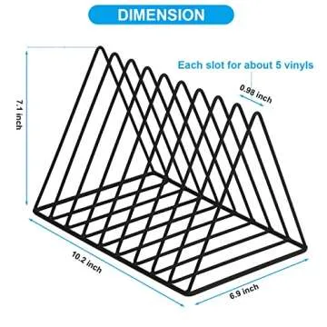 EASEPRES Vinyl Record Holder Storage, 9 Slot Metal Magazine Book Album Display Rack, Stylish Triangle Desktop File Sorter Organizer for Home Office, Black