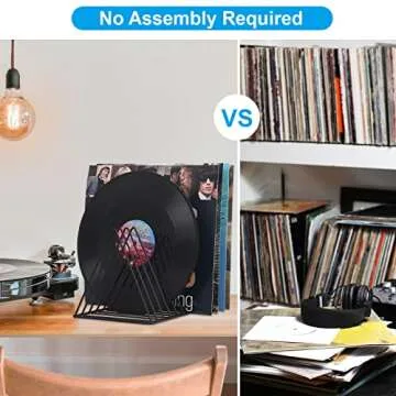 EASEPRES Vinyl Record Holder Storage, 9 Slot Metal Magazine Book Album Display Rack, Stylish Triangle Desktop File Sorter Organizer for Home Office, Black