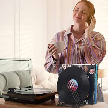 EASEPRES Vinyl Record Holder Storage, 9 Slot Metal Magazine Book Album Display Rack, Stylish Triangle Desktop File Sorter Organizer for Home Office, Black