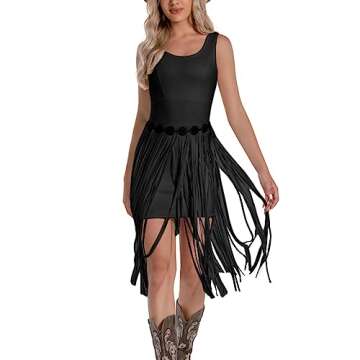 IUV Western Dress for Women Cowgirl Fringe Dresses Sleeveless Tank Tassel Skirt Country Summer Cowbo...