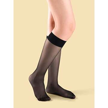 OYOANGLE Women's 3 Pairs Solid Over the Calf Sheer Mesh Socks Knee High Stocking Black One Size