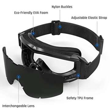XaegisTac Tactical Airsoft Goggles, Anti-Fog Military Glasses, Ballistic Safety Goggles for Shooting...