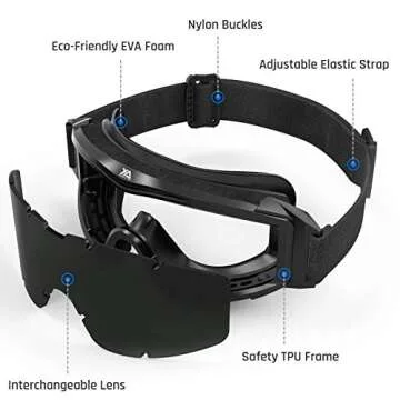 XaegisTac Tactical Airsoft Goggles, Anti-Fog Military Glasses, Ballistic Safety Goggles for Shooting...