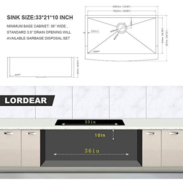 Lordear Farmhouse Kitchen Sink 33 Inch Stainless Steel