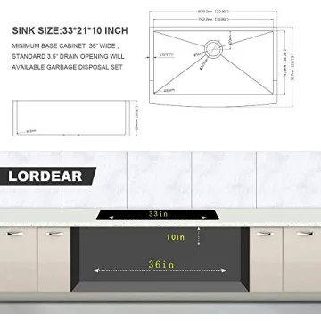 Lordear Farmhouse Kitchen Sink 33 Inch Stainless Steel