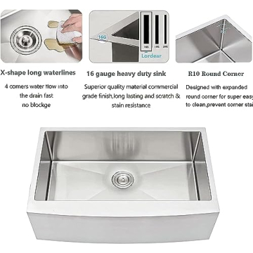 Lordear Farmhouse Kitchen Sink 33 Inch Stainless Steel