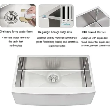 Lordear Farmhouse Kitchen Sink 33 Inch Stainless Steel