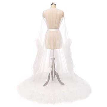 Yexinbridal Tulle Maternity Photoshoot Dress Sheer Puffy Bridal Robe Wedding Dressing Gown Long Illusion Pregnancy Lingerie Blush L/XL